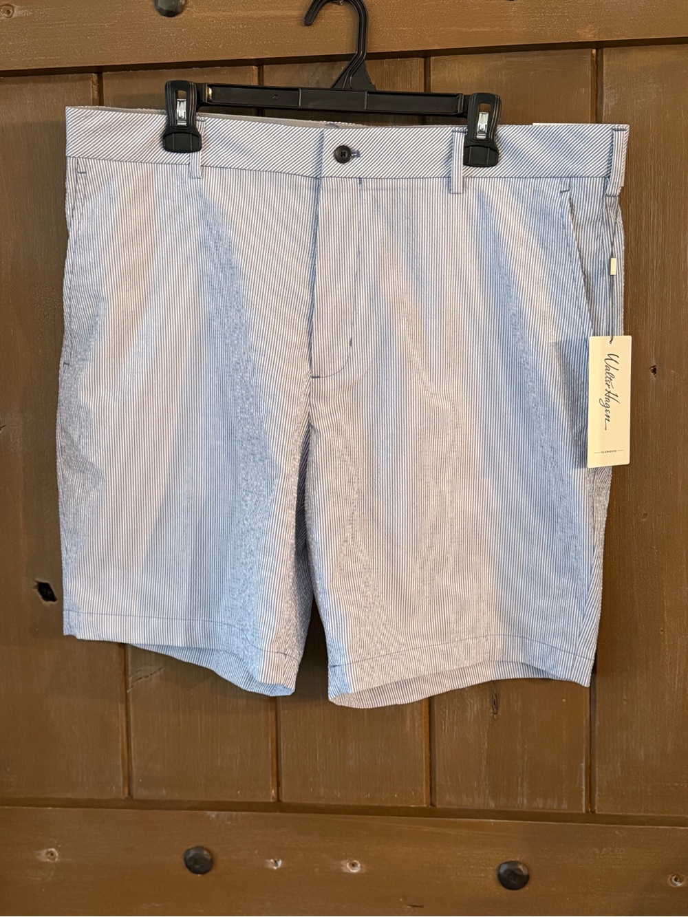 Walter Hagen Men's 38 Clubhouse Seersucker Golf Shorts Blue White Striped 9" NWT